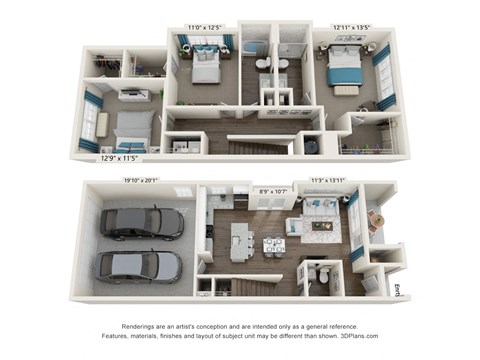 Floor plan for 3 beds, 2.5 baths, 1650 sqft